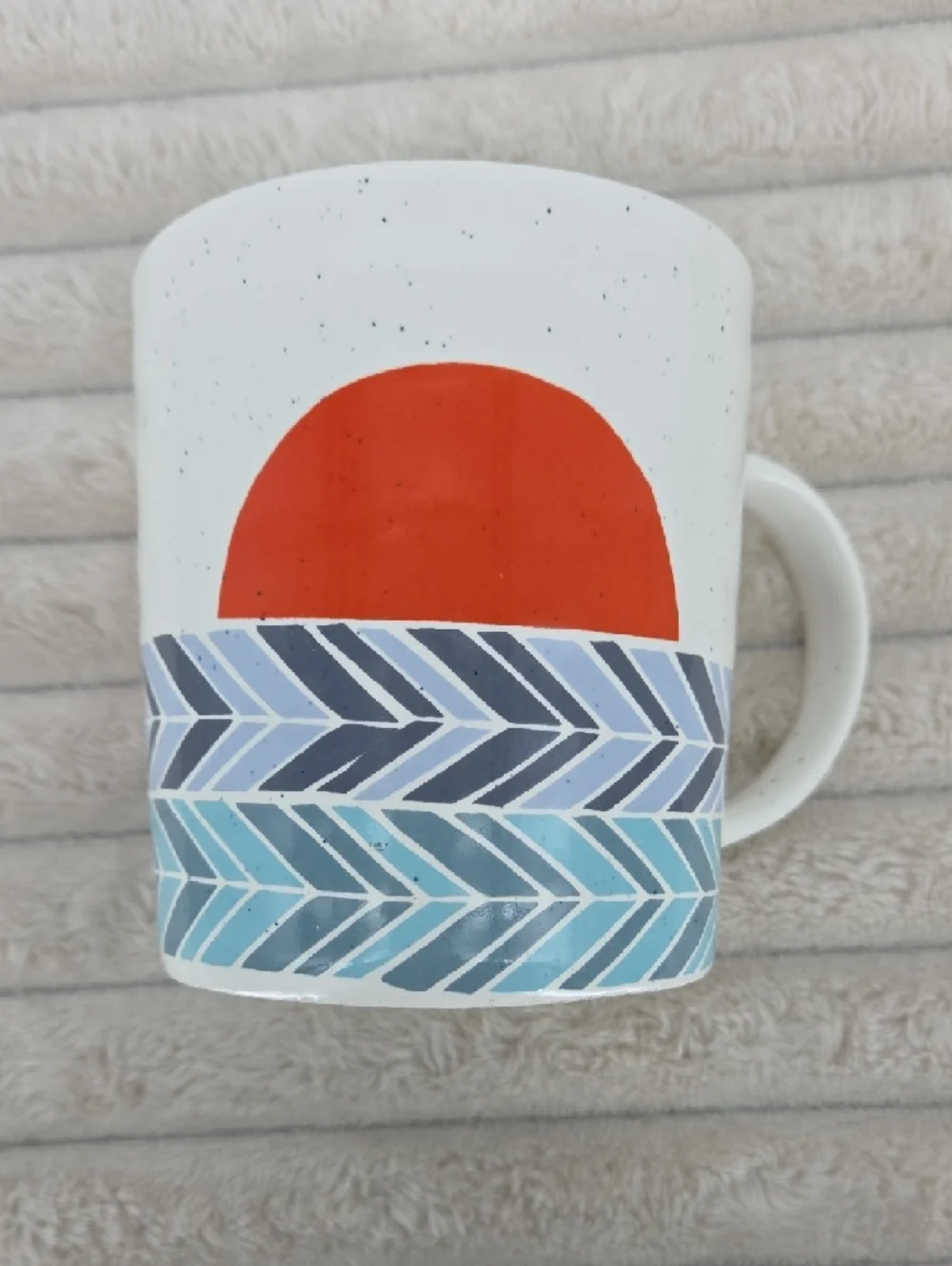 Rise & Shine Ceramic Coffee Mug - White with Orange & Blue Design